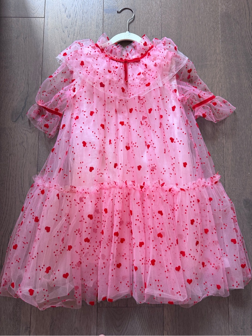 Girls' Pink Heart Print Tulle Formal Dress